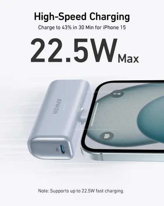 باور بنك أنكر نانو 5000mAh بقدرة 22.5W مع منفذ Type-C مدمج - أزرق image 2