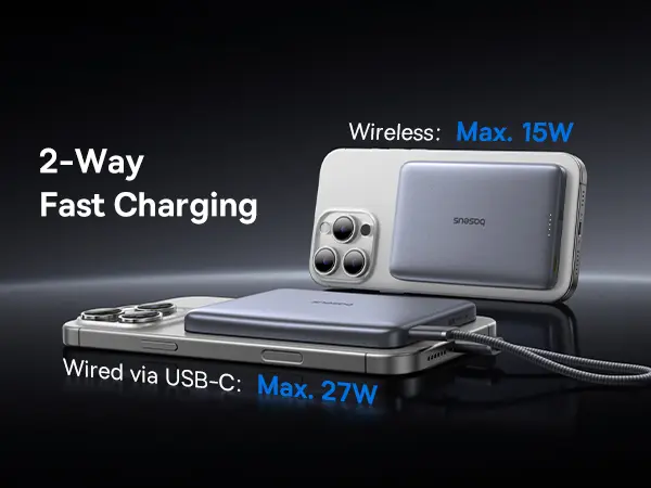 Baseus PicoGo AM41 Ultra-Slim Qi2 Magnetic Power Bank 10000mAh 27W Space Grey (Includes Simple Braided USB-C to USB-C Cable 30cm Black) image 2