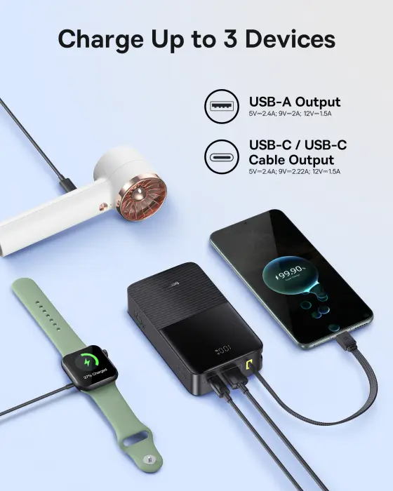 OS-Baseus EnerFill FC51 Bipow2 Pro Digital Display Power Bank  with Built-in Cable 20000mAh 22.5W Cosmic Black image 5