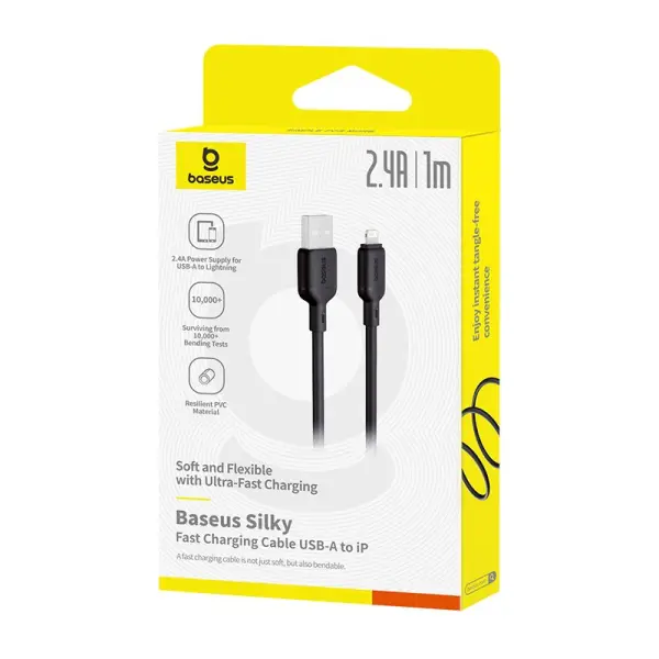 Baseus Silky Series Fast Charging Cable USB to iP 2.4A 1m Cluster Black image 4