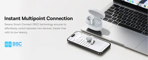 Baseus Bass BP1 Pro In-Ear True Wireless Earbuds Moon White image 8
