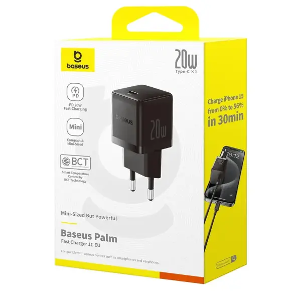 Baseus Palm Fast Charger 1C 20W EU Cluster Black image 5