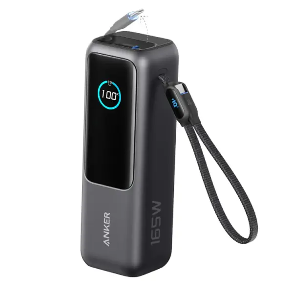باور بنك أنكر زولو 25000mAh بقدرة 165W وكابلات Type-C مدمجة - أسود image 0