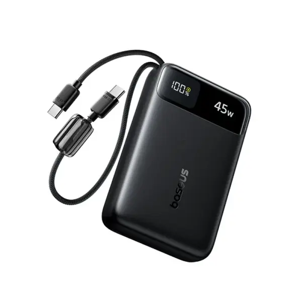 باور بنك بيسوس إنرفيل FC11 شاشة رقمية بكابلين USB-C مدمجين 20000mAh بقدرة 45W - أسود كويكبي image 0