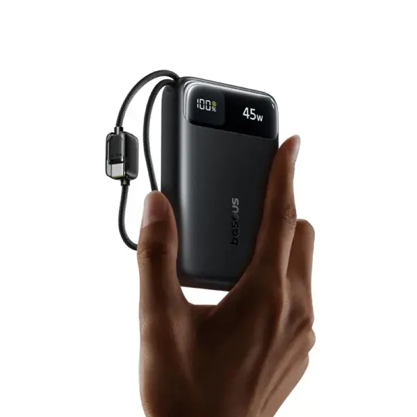 باور بنك بيسوس إنرفيل FC11 شاشة رقمية بكابلين USB-C مدمجين 20000mAh بقدرة 45W - أسود كويكبي image 2