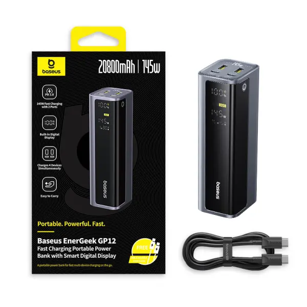 OS-Baseus EnerGeek GP12 Fast Charging Power Bank with Digital Display 20800mAh 145W Space Grey (Includes Type-C to Type-C Cable 1M 100W) image 8