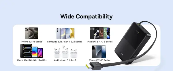 OS-Baseus EnerFill FC51 Bipow2 Pro Digital Display Power Bank  with Built-in Cable 20000mAh 22.5W Cosmic Black image 6