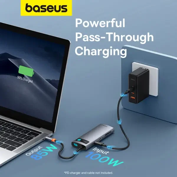 موزع منافذ بيسوس Baseus Metal Gleam جيل جديد 7 في 1 منفذ Type-C - لون رمادي  image 3