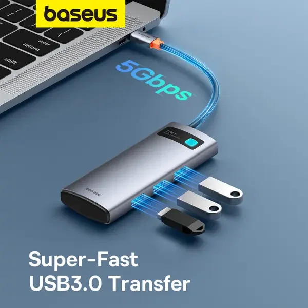 موزع منافذ بيسوس Baseus Metal Gleam جيل جديد 7 في 1 منفذ Type-C - لون رمادي  image 4