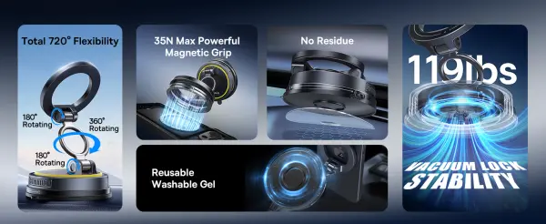 Baseus VC2 Flex Magnetic Car Mount Suction Cup Veersion NEW Cosmic Black image 2