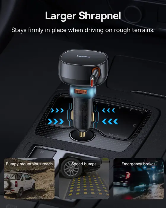 Baseus Enjoyment Pro Car Charger C+Retractable Type-C Cable 60W Cluster Black image 3