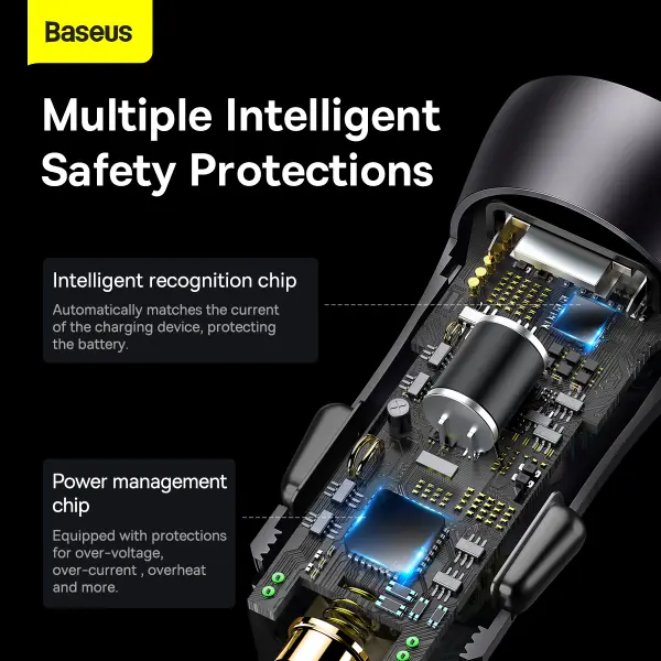 Baseus Golden Contactor Max Dual Fast Charger Car Charger U+C 60W Dark Gray image 6