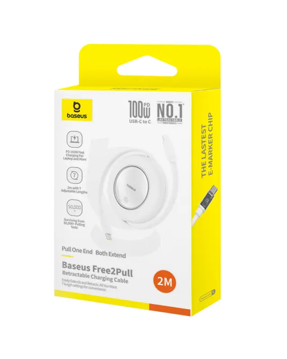Baseus Free2Pull Mini Retractable Charging Cable USB-C to USB-C 100W 2m Moon White image 6