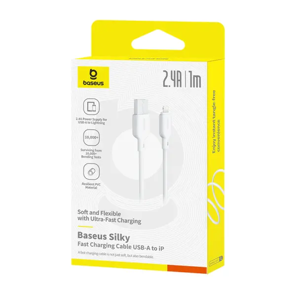 Baseus Silky Series Fast Charging Cable USB to iP 2.4A 1m Moon White image 2