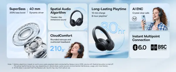 OS-Baseus Bass BH1 Lite Wireless Headphones Cosmic Black image 6