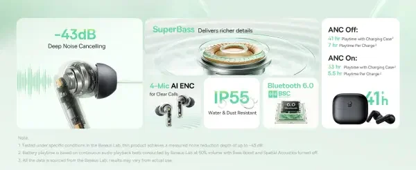 سماعة بلوتوث لاسلكية بيسوس Baseus Bass BP1 NC عازل ضوضاء وبلوتوث 6.0 - لون أسود (ضمان سنتين) image 9