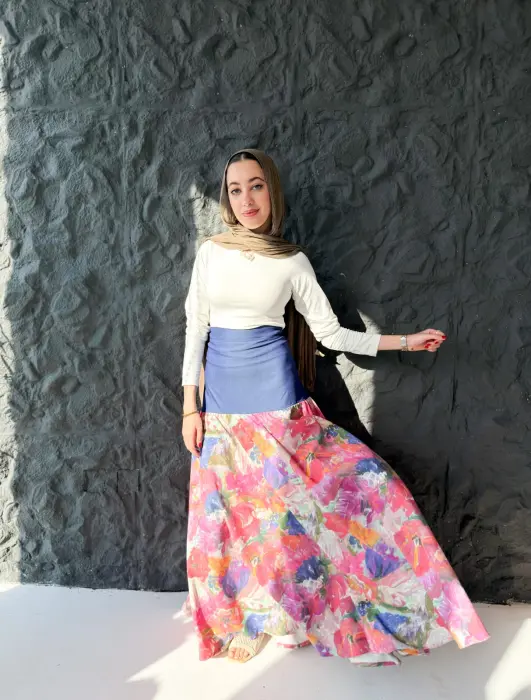 Linen with denim skirt image 0