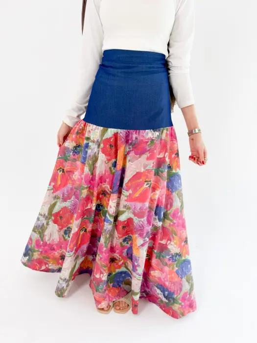 Linen with denim skirt image 4