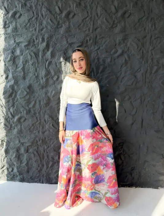 Linen with denim skirt image 1