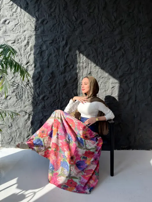 Linen with denim skirt image 2