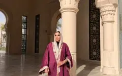 Suede Kaftan with Indian Embroidered Linen image 3