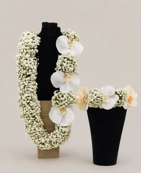 : Elegant White Graduation Lei & Crown with Orchid image 0