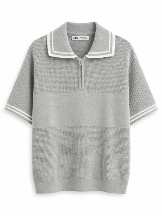 ZARA QUARTER-ZIP KNIT POLO SHIRT  image 1