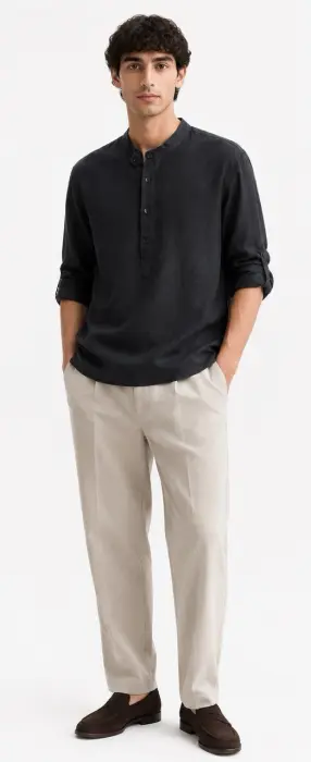 COLARLESS LINEN SHIRT   image 1