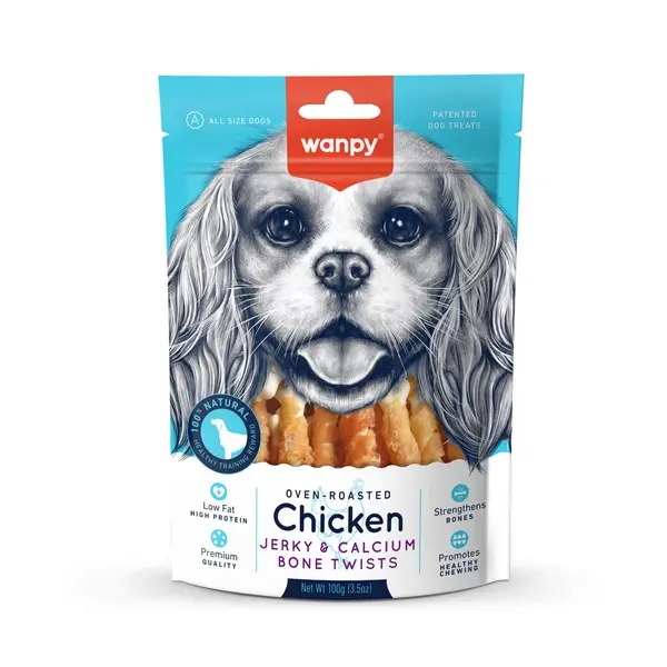 Wanpy Dog Treats Chicken Jerky Calcium Bone Twists 100 G image 0
