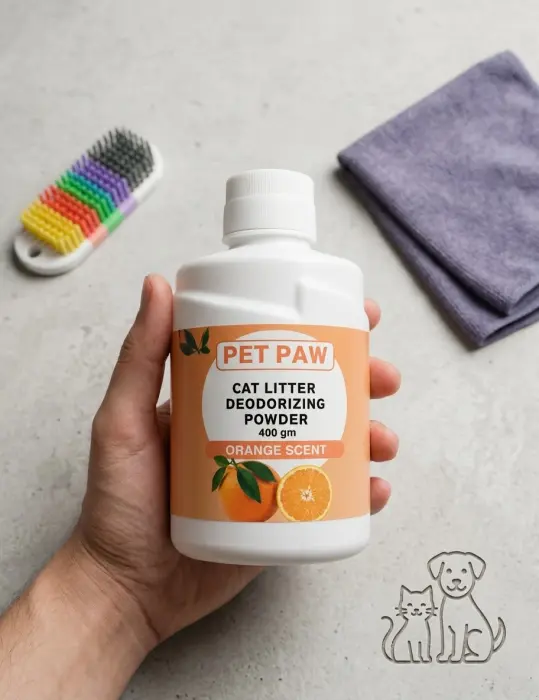 PET PAW -CATLITTER DEODOLOZING POWDER-ORANGE SCENT-400G image 0
