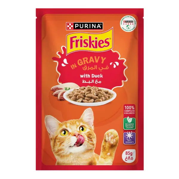 Purina Friskies Chunks in Gravy Wet Cat Food Pouch Duck  85g image 0