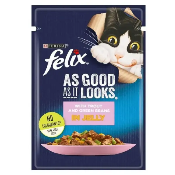 Purina Felix As Good As It Looks with Trout and Green Bean in Jelly 85gm image 0