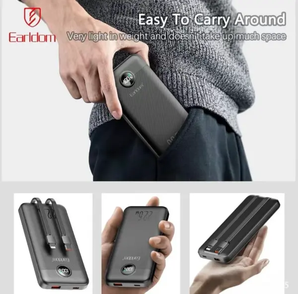 بطاريه بور بانك من ايرلدوم 10 الف شحن سريع بيدي مع كيبل تايب سي وكيبل لايتنق ايفون image 2