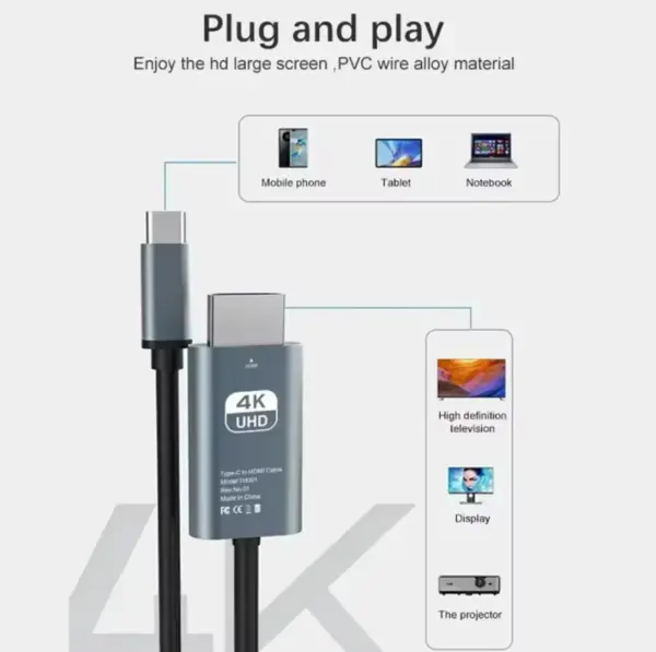 كيبل اتش دي  نقل الهاتف على تلفزيون طول 2 متر ultra hd 2k+4k image 1