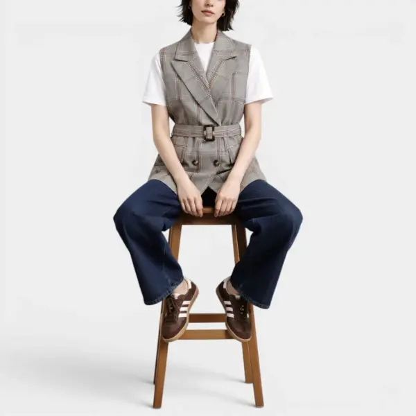 Double‑Breasted Midi Vest with Belt in Royal Check image 4