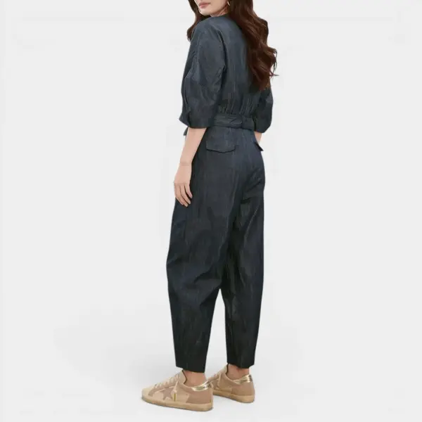 Denim V‑Neck Belted Playsuit image 1