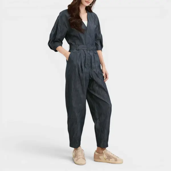 Denim V‑Neck Belted Playsuit image 2