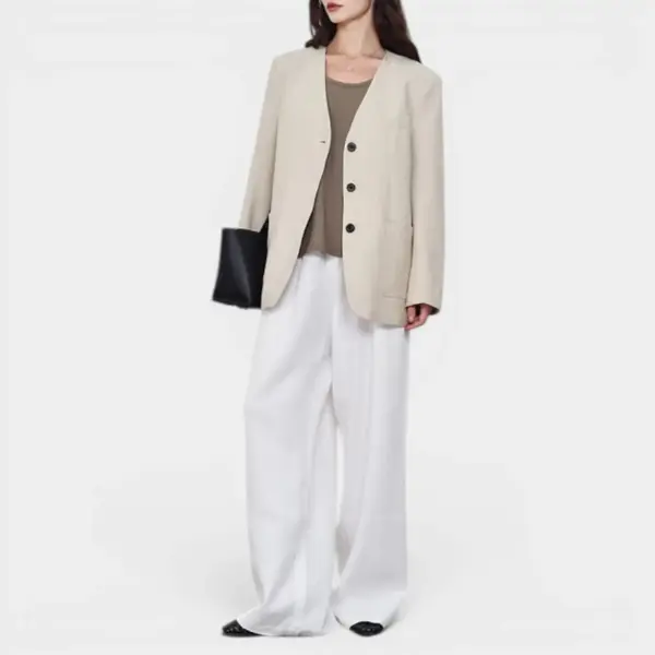 Natural Linen Casual Blazer / Oat Cream / Free Size image 1