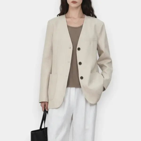 Natural Linen Casual Blazer / Oat Cream / Free Size image 2
