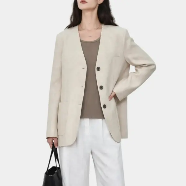 Natural Linen Casual Blazer / Oat Cream / Free Size image 4
