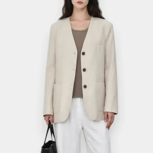 Natural Linen Casual Blazer / Oat Cream / Free Size image 0