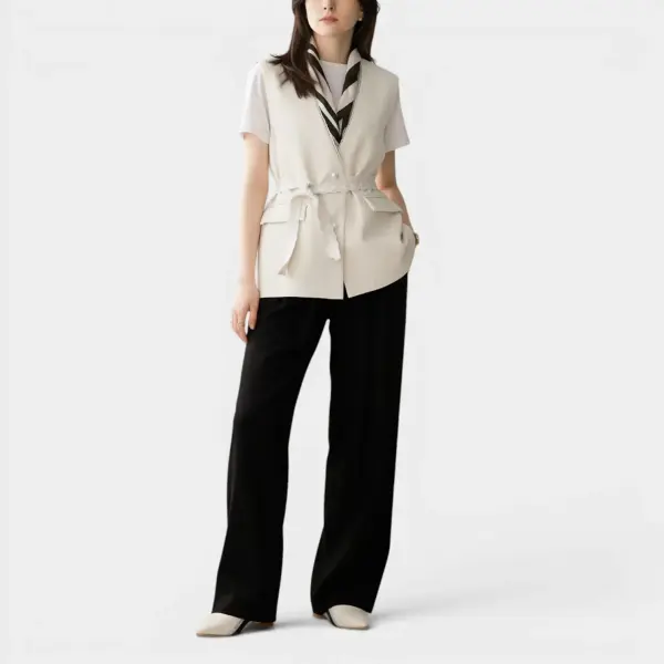 Vest with Lace Trim with Belt and Pearl Buttons / Pearl Cream / Free Size image 1