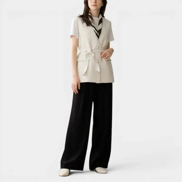 Vest with Lace Trim with Belt and Pearl Buttons / Pearl Cream / Free Size image 3