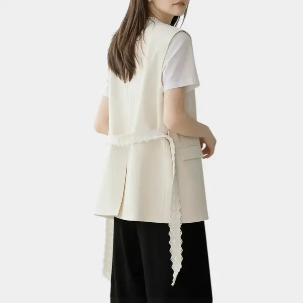 Vest with Lace Trim with Belt and Pearl Buttons / Pearl Cream / Free Size image 4