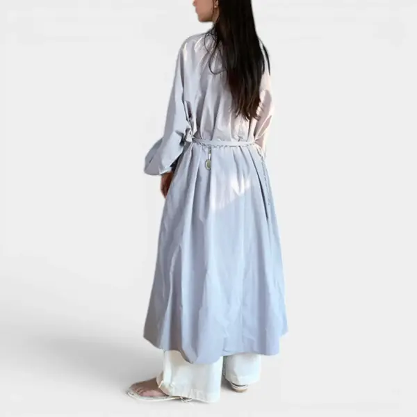 Korean Design Cotton‑Tencel Dress with Belt / Cloud Grey / Free Size image 1