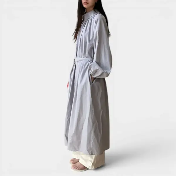 Korean Design Cotton‑Tencel Dress with Belt / Cloud Grey / Free Size image 2
