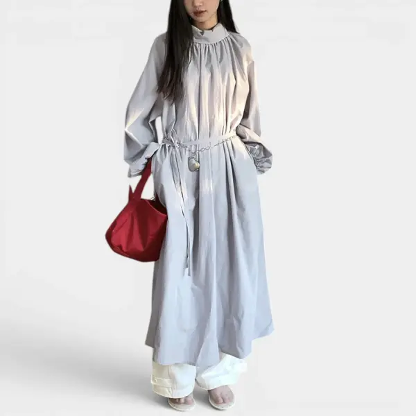 Korean Design Cotton‑Tencel Dress with Belt / Cloud Grey / Free Size image 0
