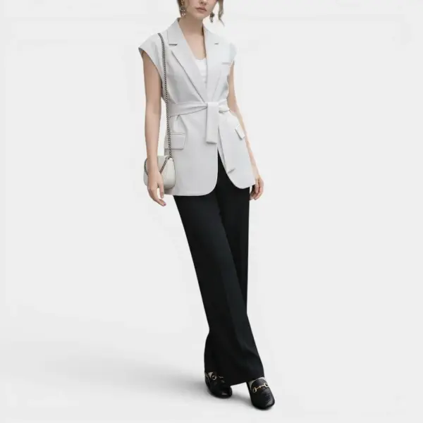 Sleeveless Blazer Vest with Belt / Cloudstone Grey / Free Size image 1