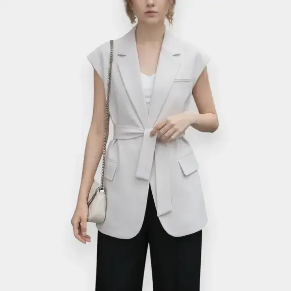 Sleeveless Blazer Vest with Belt / Cloudstone Grey / Free Size image 2