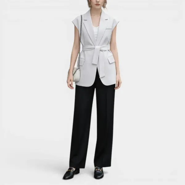 Sleeveless Blazer Vest with Belt / Cloudstone Grey / Free Size image 3
